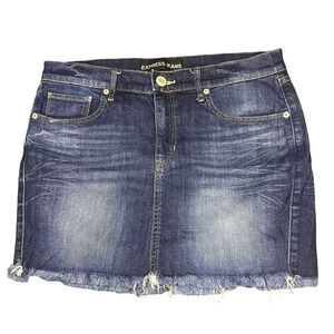 Express‎ Jeans Women's 6 Blue Frayed Hem Low-Rise Denim Mini Skirt